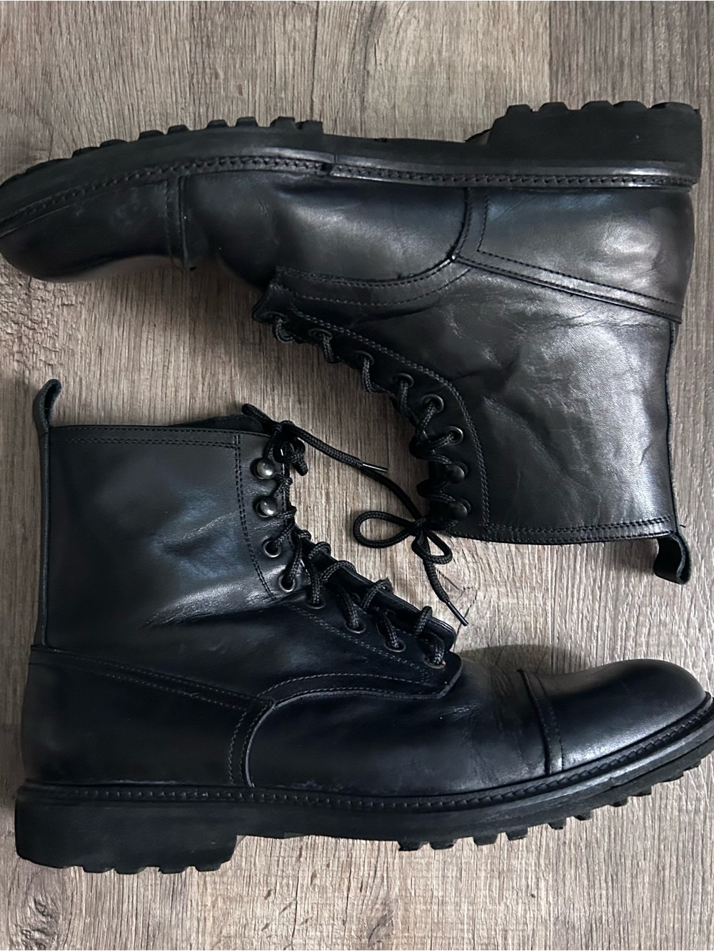 Marechiaro 1962 Men's Black Italian Leather Lace-Up Combat Boots -Size 12